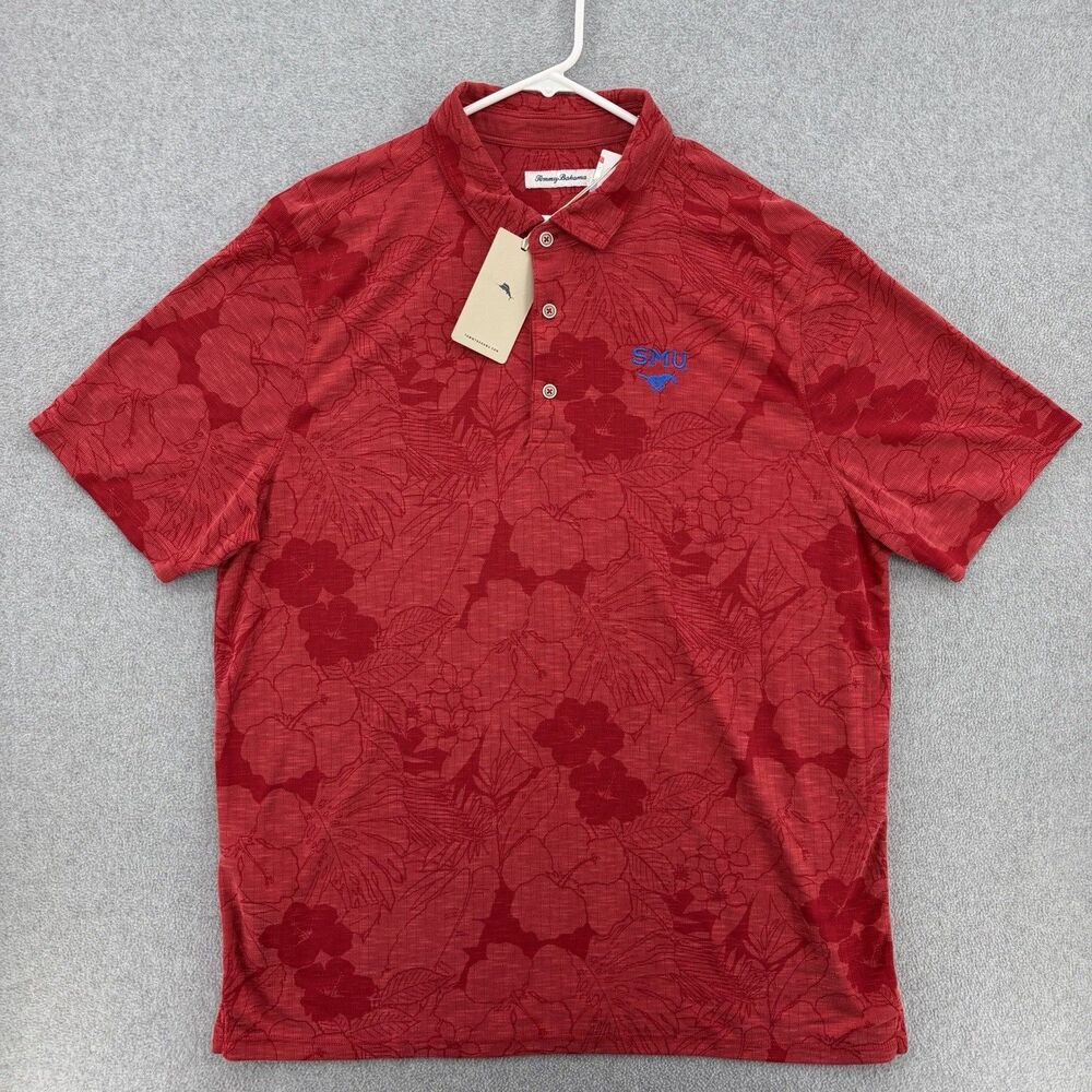 NWT Tommy Bahama SMU Mustangs Polo Mens XXL Red Floral NCAA Golf Shirt